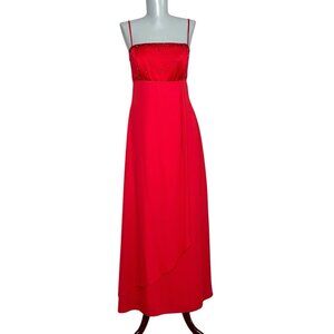Vtg Alfred Angelo Red Satin Empire Waist Maxi Prom Formal Dress Small **Damaged